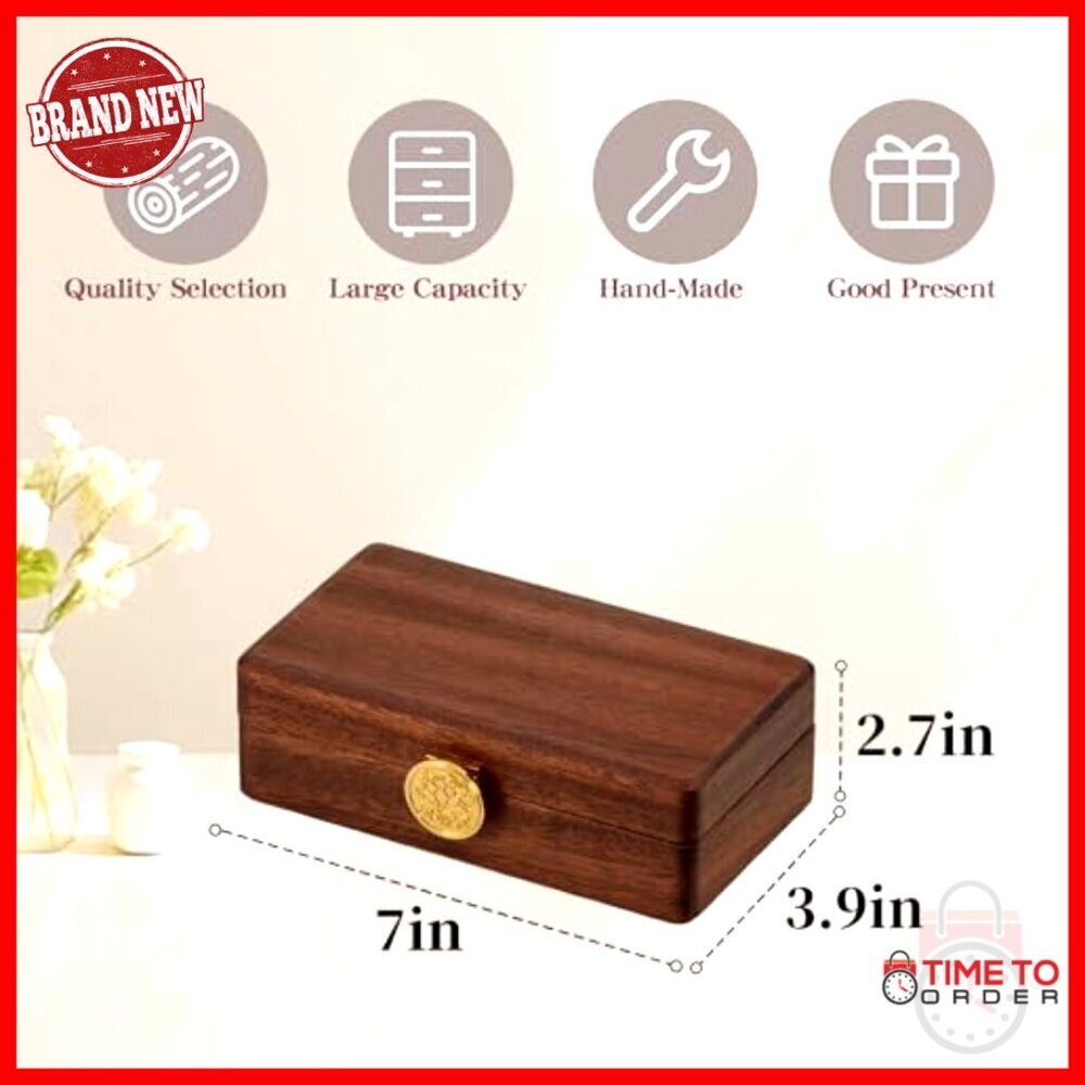 Wooden Travel Jewelry Box With Lock Velvet Lined Organizer For Rings Earrings - Picture 2 of 7